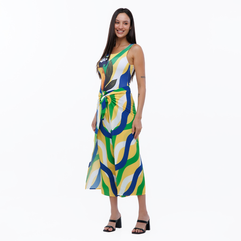 Calça Feminina Transpassada Estampada Arara Brasil Cores