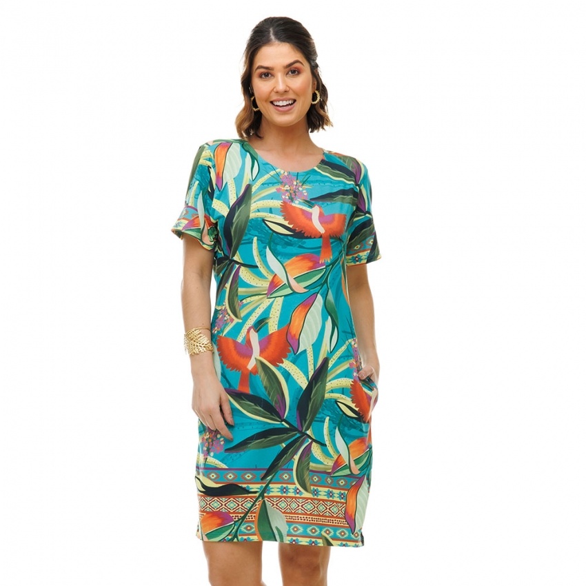 Vestido Floresta Tucano Color Turquesa