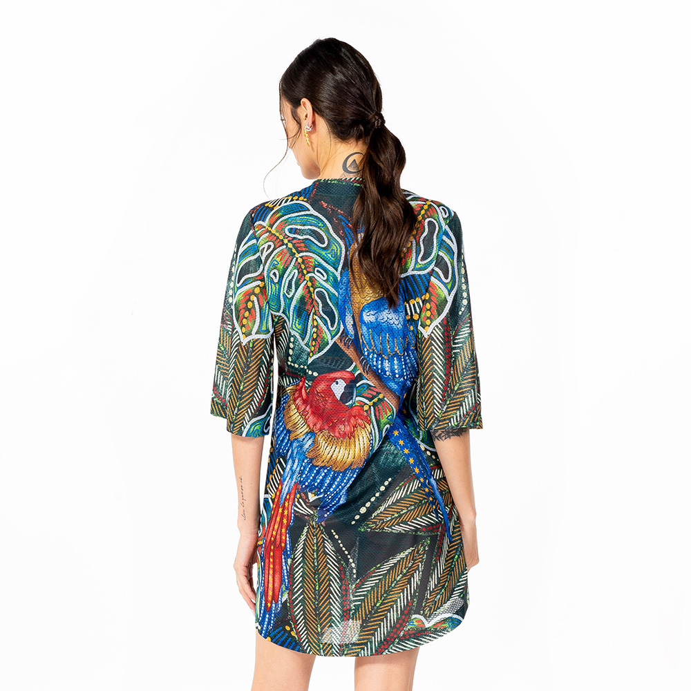 Saída de Praia Chemise Alongada Araras e Cores