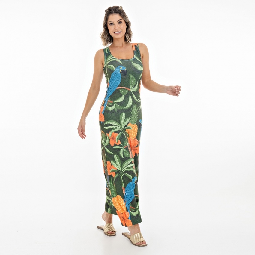 Vestido Hortência Arara Azul, Abacaxi Vestido Hortência Arara Azul, Abacaxi