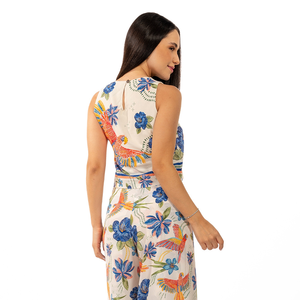 Top Cropped Atena Passaros e Flores Bordado Top Cropped Atena Passaros e Flores Bordado