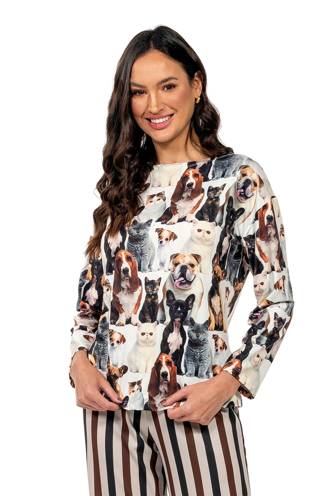 Pijama Feminino Manga Longa Adulto Estampado Pets Fashion Pijama Feminino Manga Longa Adulto Estampado Pets Fashion