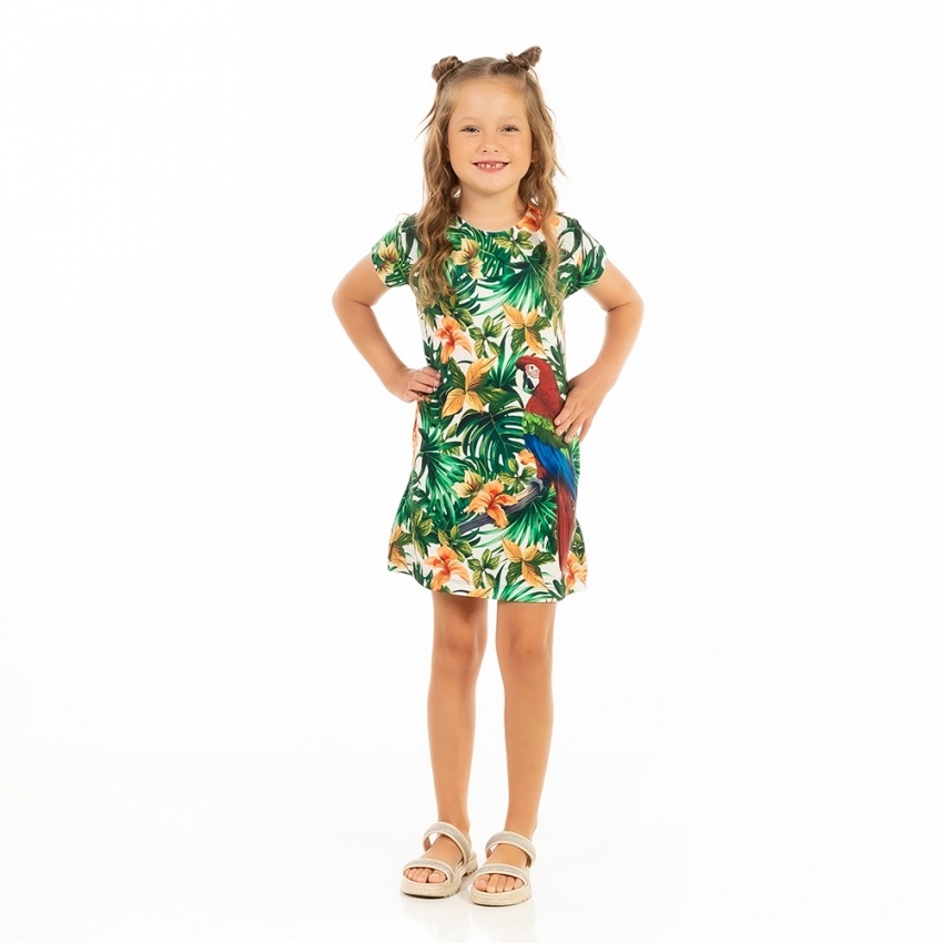 Vestido Floresta Infantil Arara Fundo Folhas