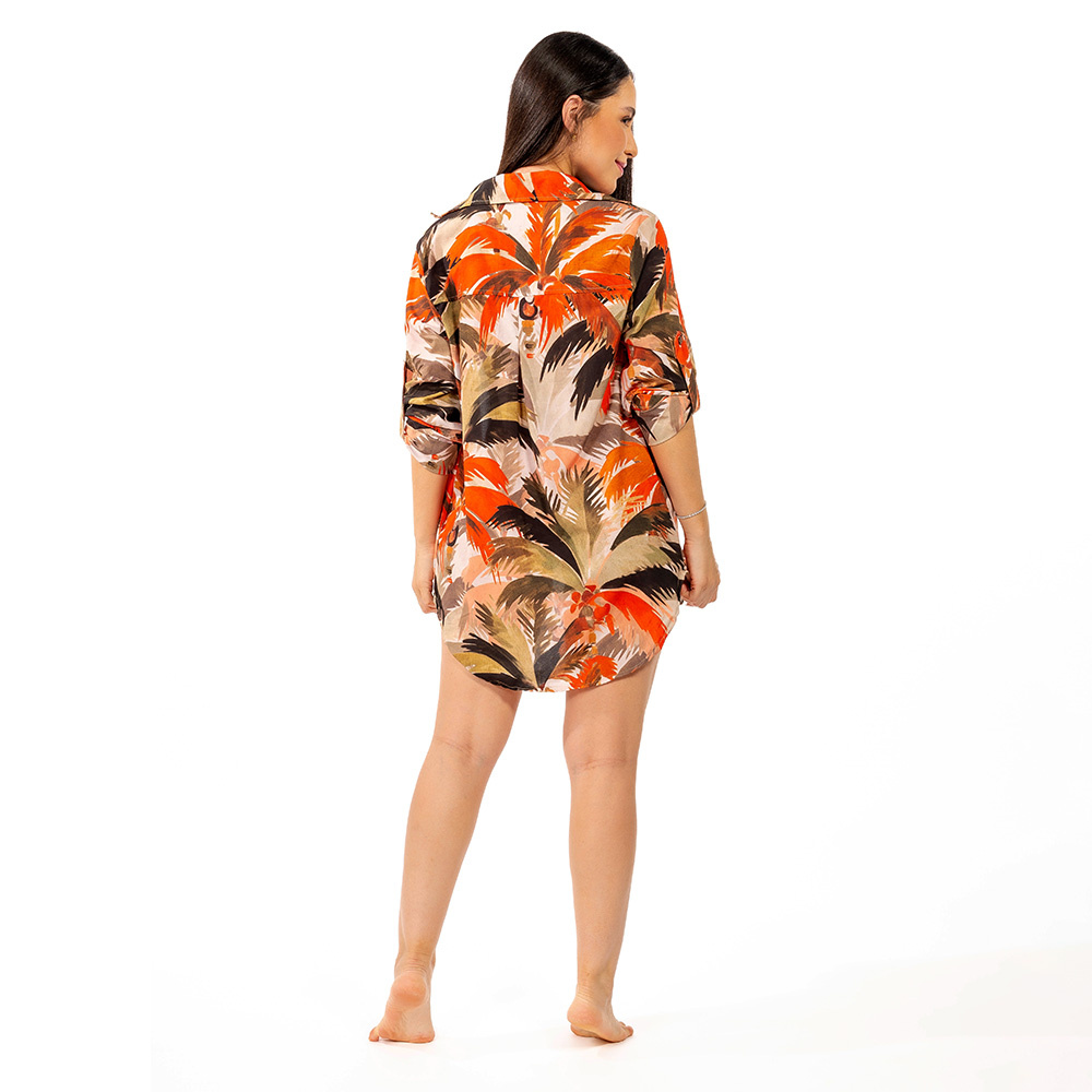 Camisa Alongada Atena Verão Coqueiros Aquarela Camisa Alongada Atena Verão Coqueiros Aquarela