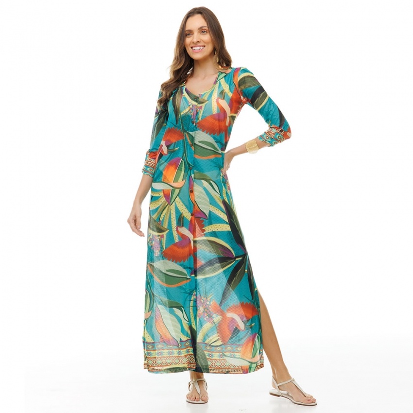 Saída de Praia Longa Cancún Tucano Color Fundo Turquesa