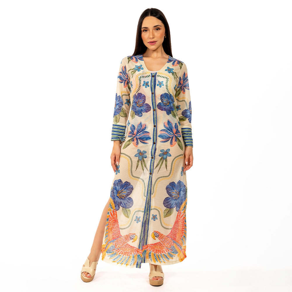 Saída de Praia Trancoso Passaros e Flores Bordado