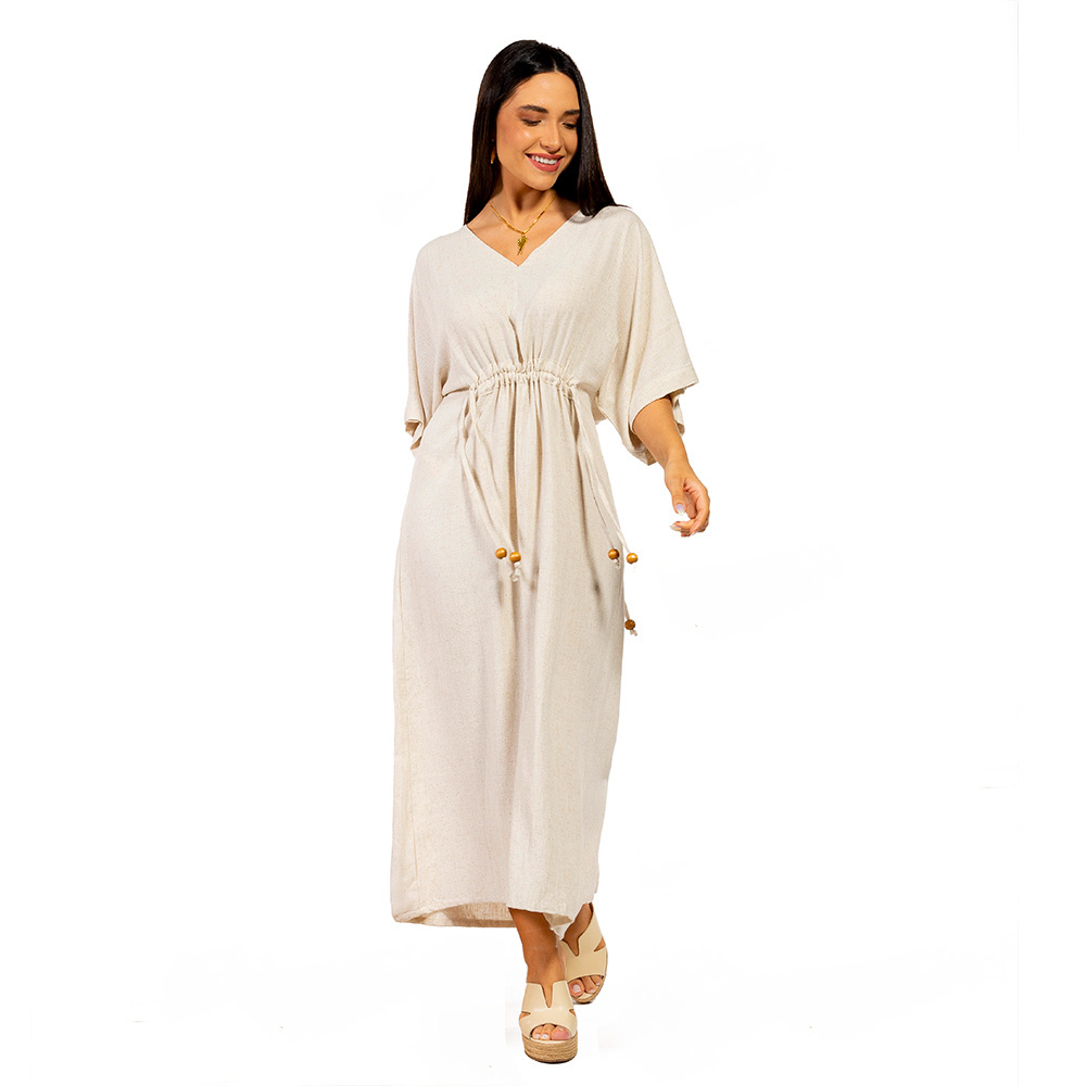 Vestido Linho Regulável Marcela Natural Vestido Linho Regulável Marcela Natural