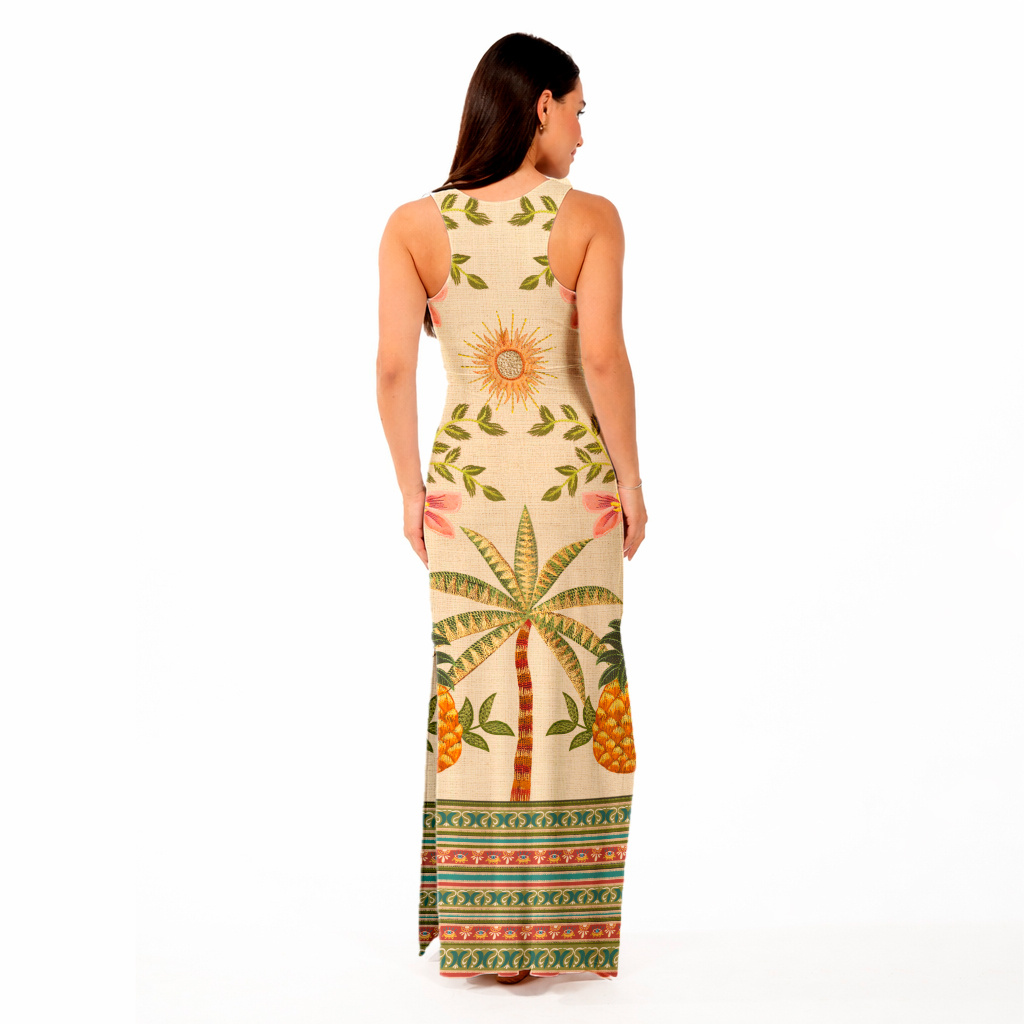 Vestido Hortencia Aves Tropicais Barrado