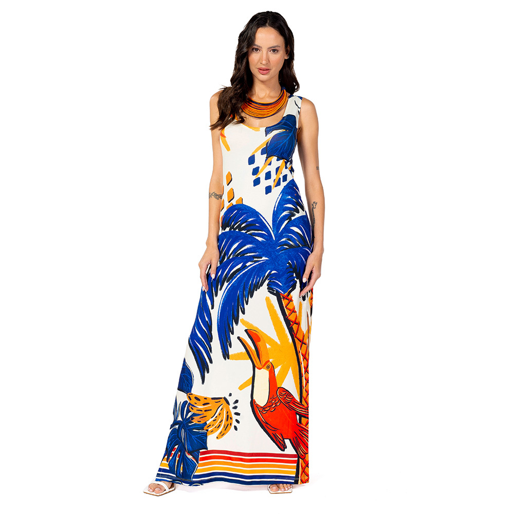 Vestido Hortência Bichos Tropical Vibes Azul