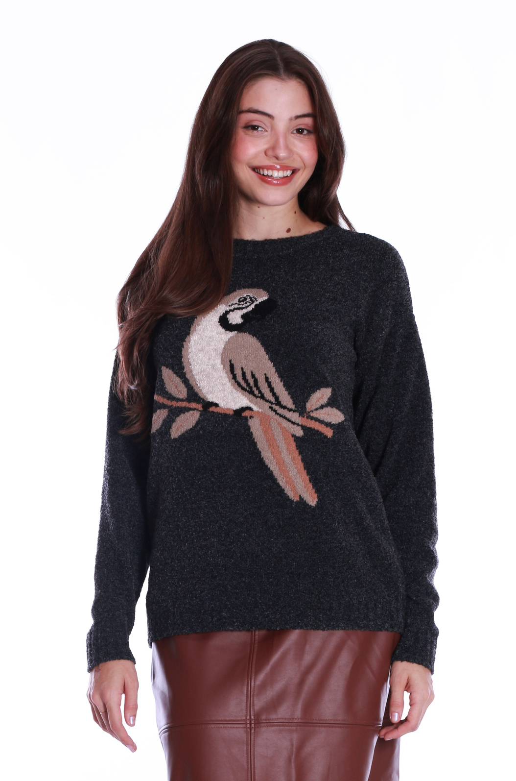 Blusão Tricô Jacquard Grafite Arara Blusão Tricô Jacquard Grafite Arara