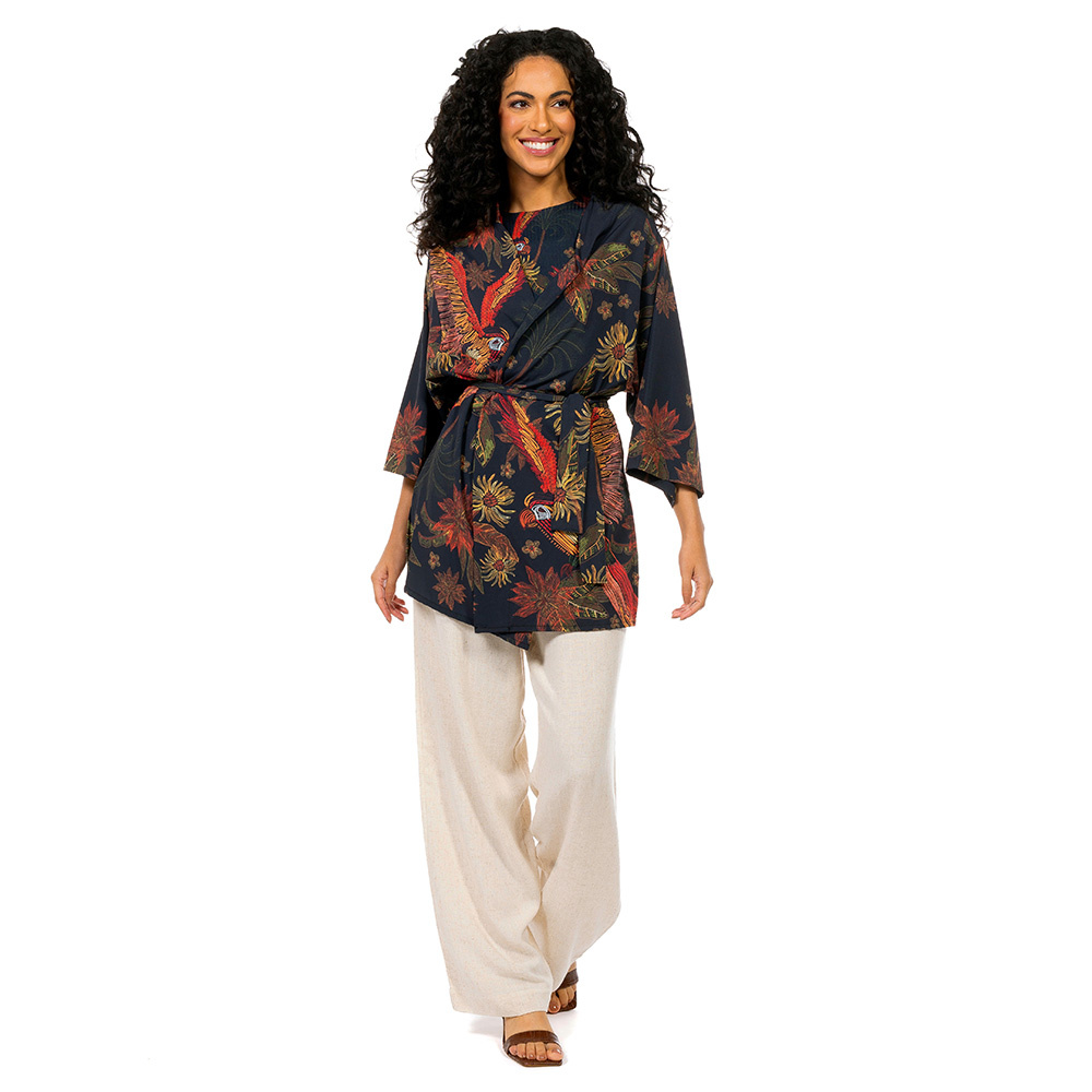 Kimono Raízes Arara Flor Bordado Off