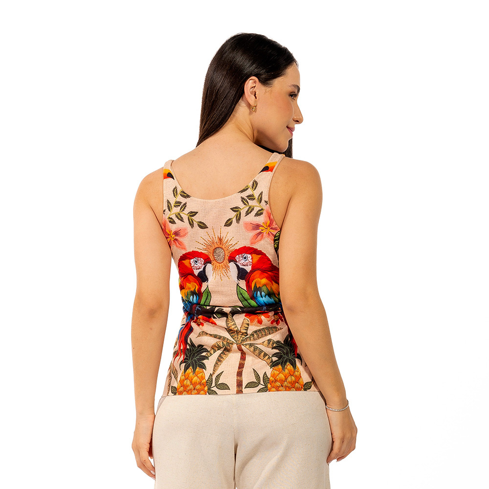 Regata Summer Aves Tropicais Barrado Regata Summer Aves Tropicais Barrado