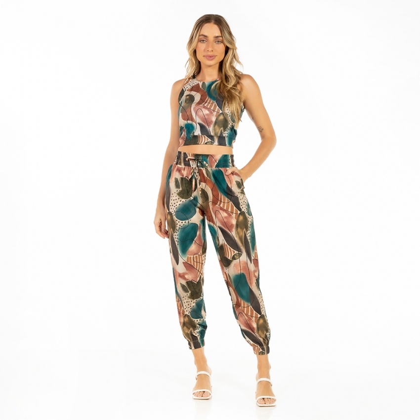 Calça Jogger Com Bolso Abstrato Color Traços