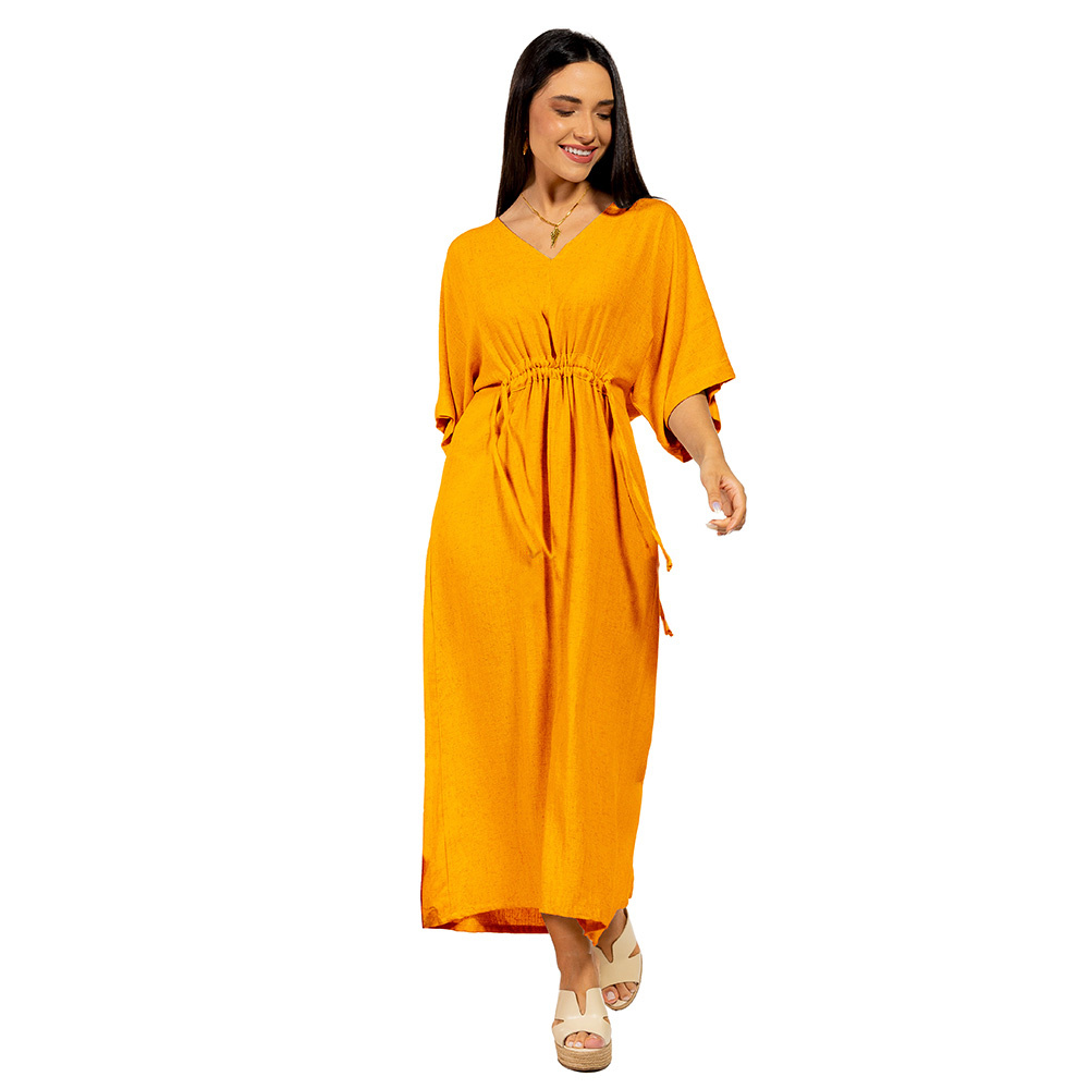 Vestido Linho Regulável Marcela Mostarda Vestido Linho Regulável Marcela Mostarda