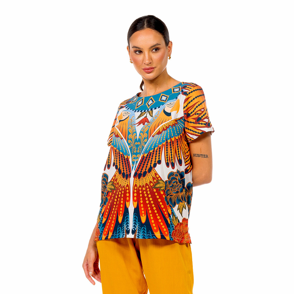 Blusa Atena Maxi Araras Paraiso Floral