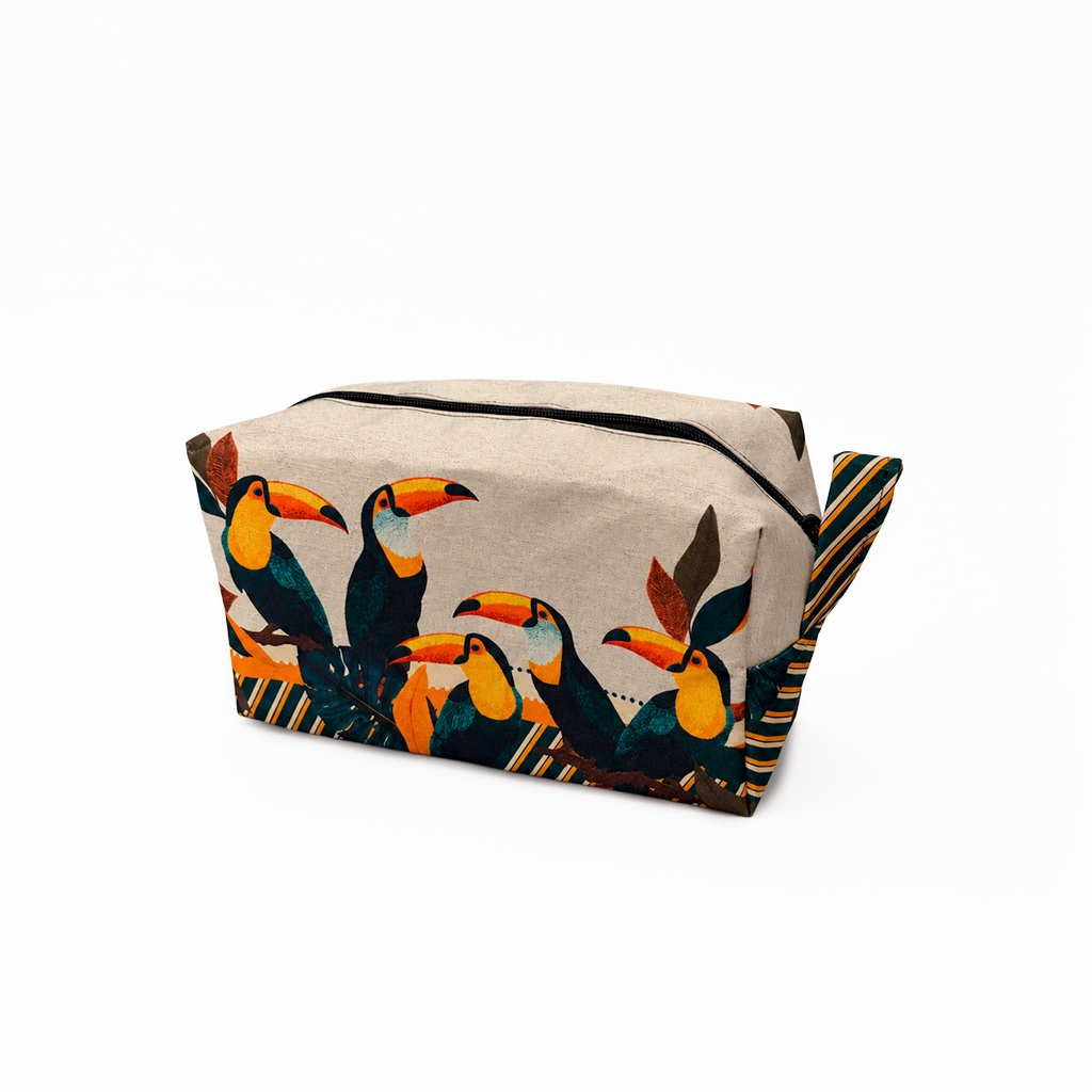Necessaire Feminina Média Estampada Tucanos Tela Bordada