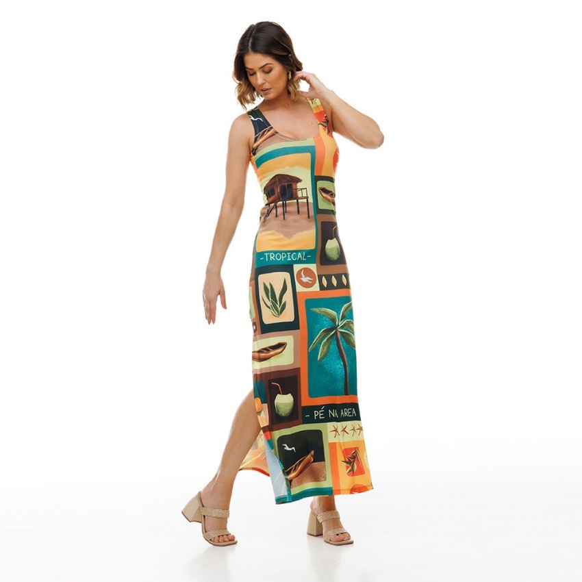 Vestido Hortência Elementos Praia Terracota