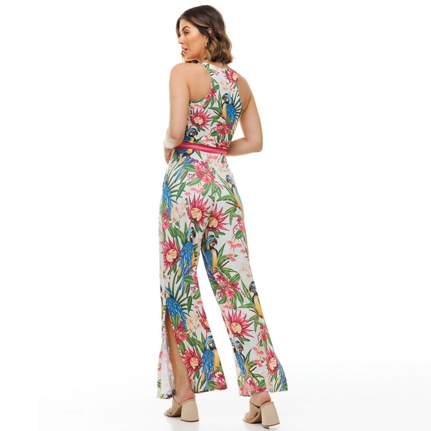 Top Canelado Canindé com Flores Pink