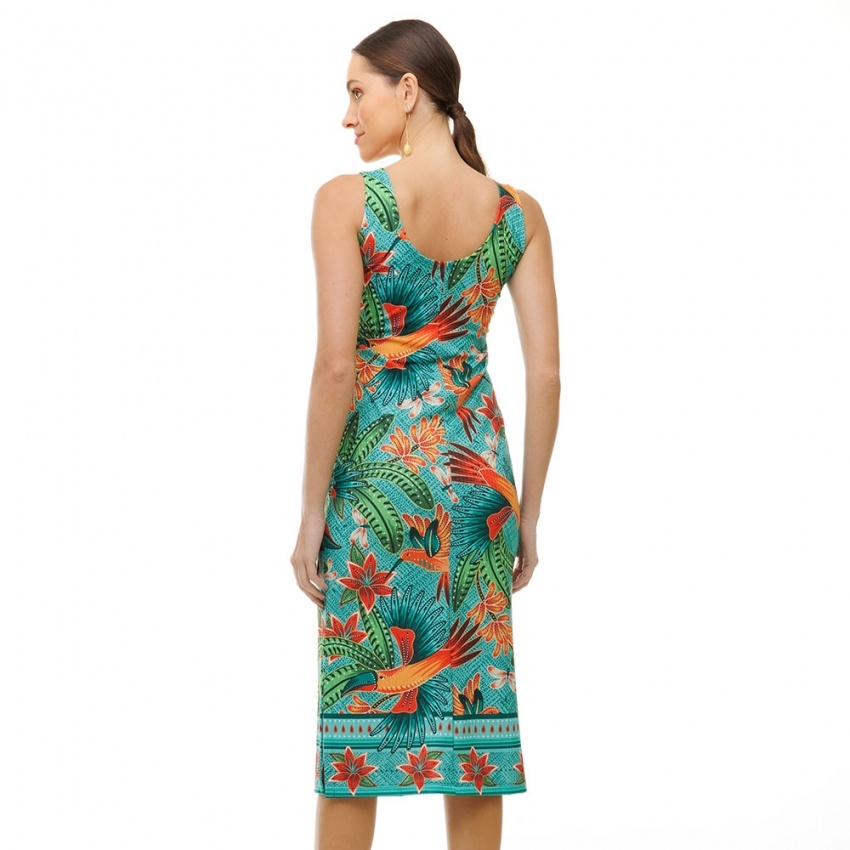 Vestido Canelado Midi Aves Color Vestido Canelado Midi Aves Color