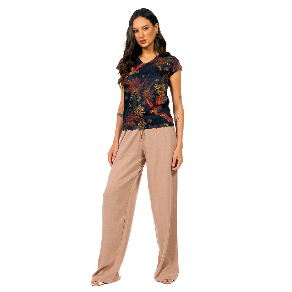 Baby Look Florata Arara Flor Bordado Off