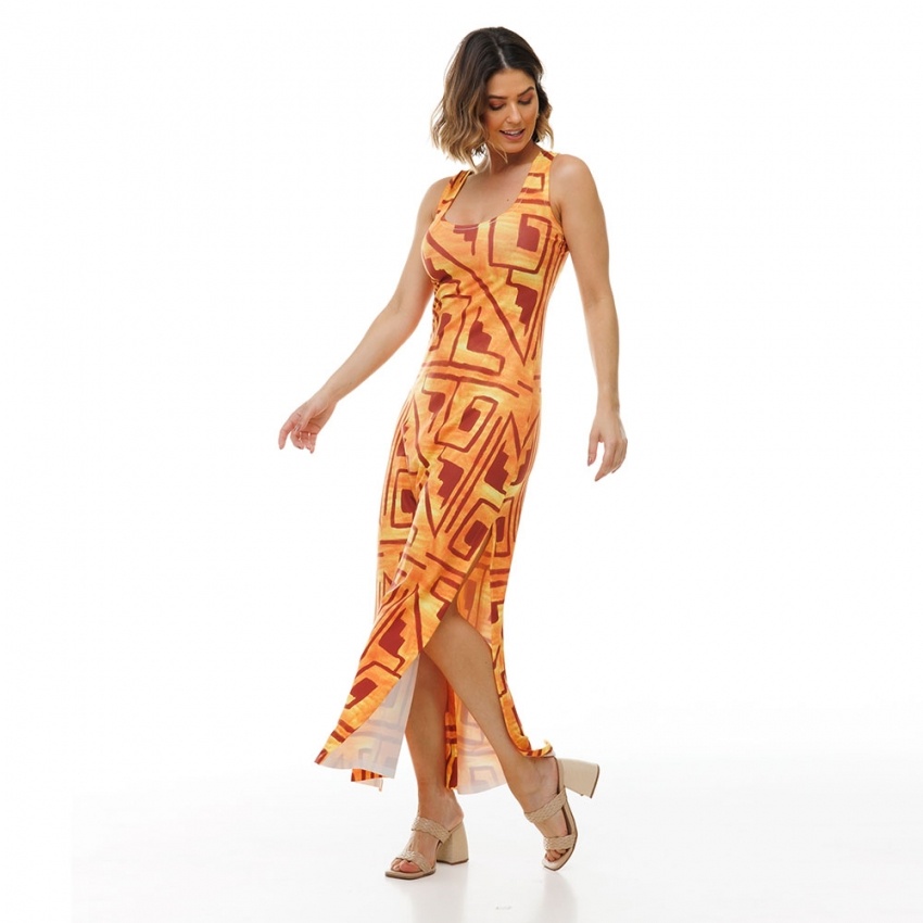 Vestido Hortência Indígena Laranja Vestido Hortência Indígena Laranja