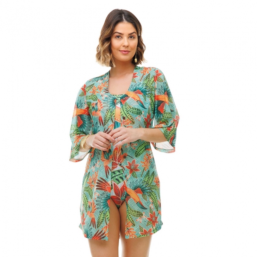 Saída de Praia Chemise Alongada Aves Color Saída de Praia Chemise Alongada Aves Color