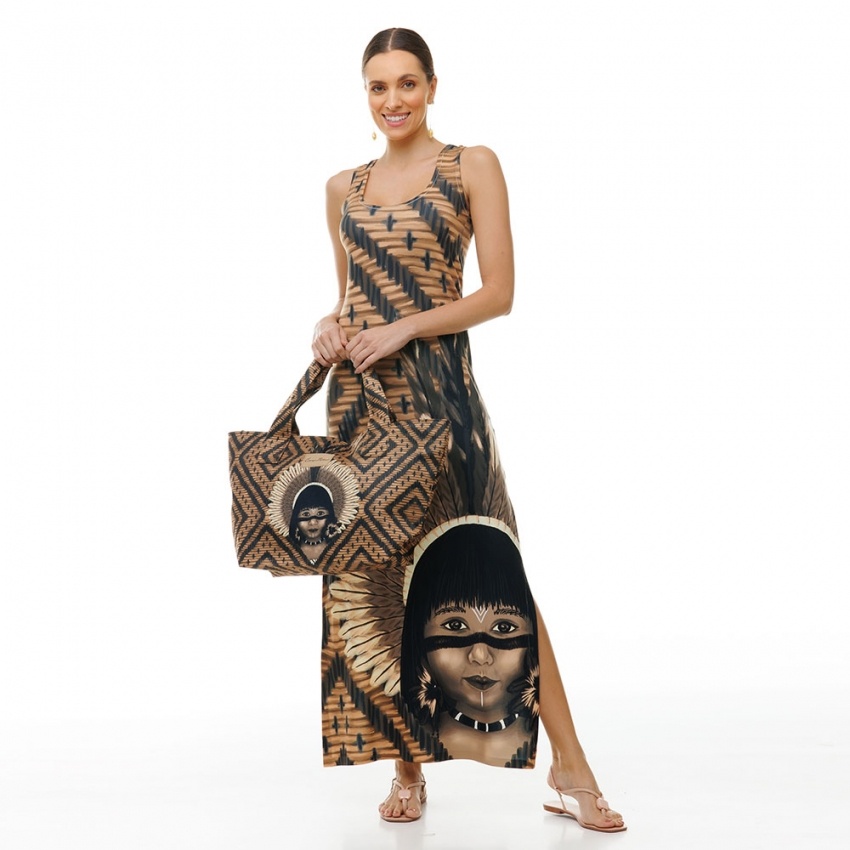 Vestido  Hortência Índia Sépia Vestido  Hortência Índia Sépia