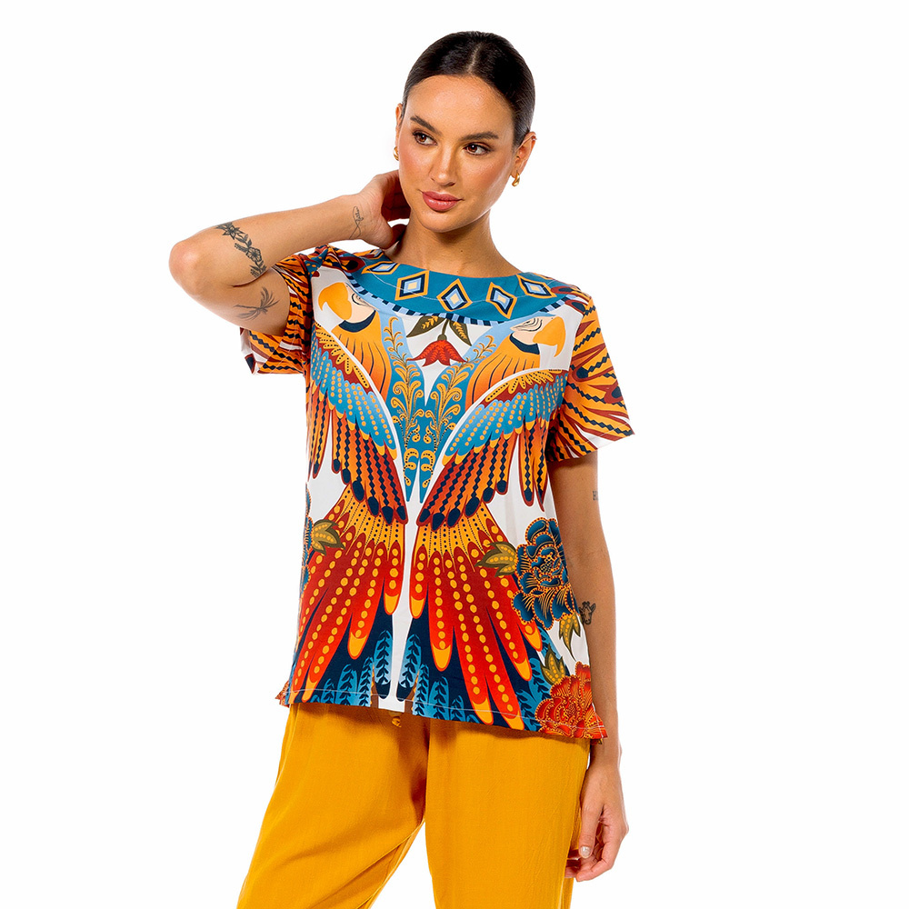 Blusa Atena Maxi Araras Paraiso Floral