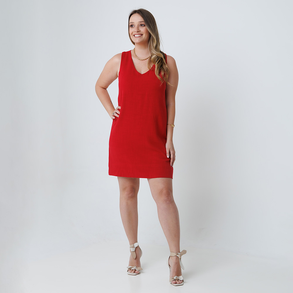 Vestido Linho Curto Essência Vermelho Vestido Linho Curto Essência Vermelho