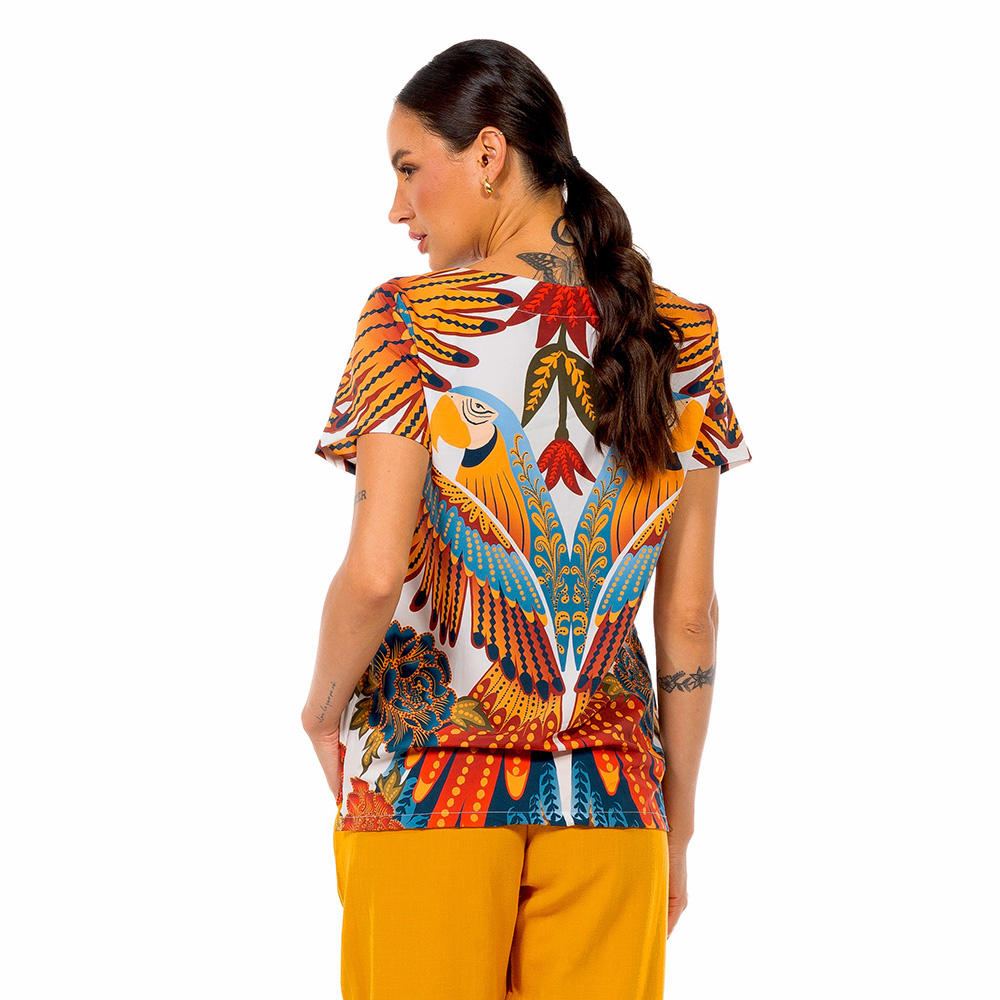 Blusa Atena Maxi Araras Paraiso Floral