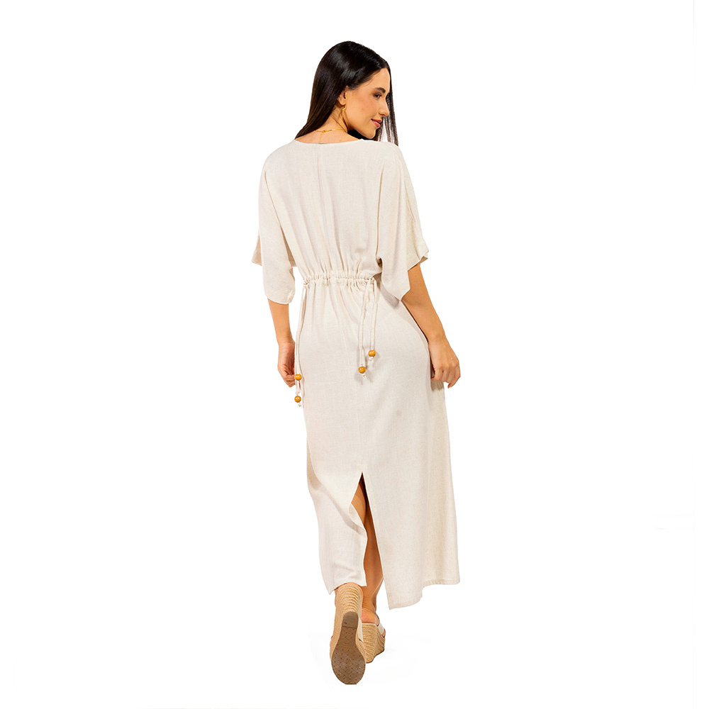 Vestido Linho Regulável Marcela Natural Vestido Linho Regulável Marcela Natural