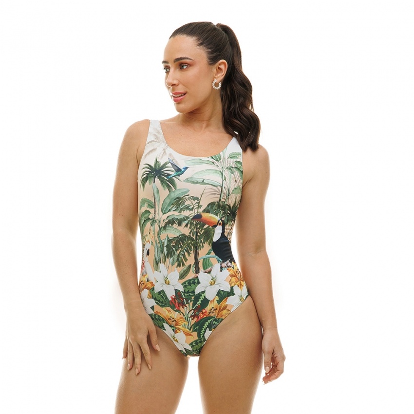 Body Feminino Regata Tucano e Cacatua com Barrado Body Feminino Regata Tucano e Cacatua com Barrado