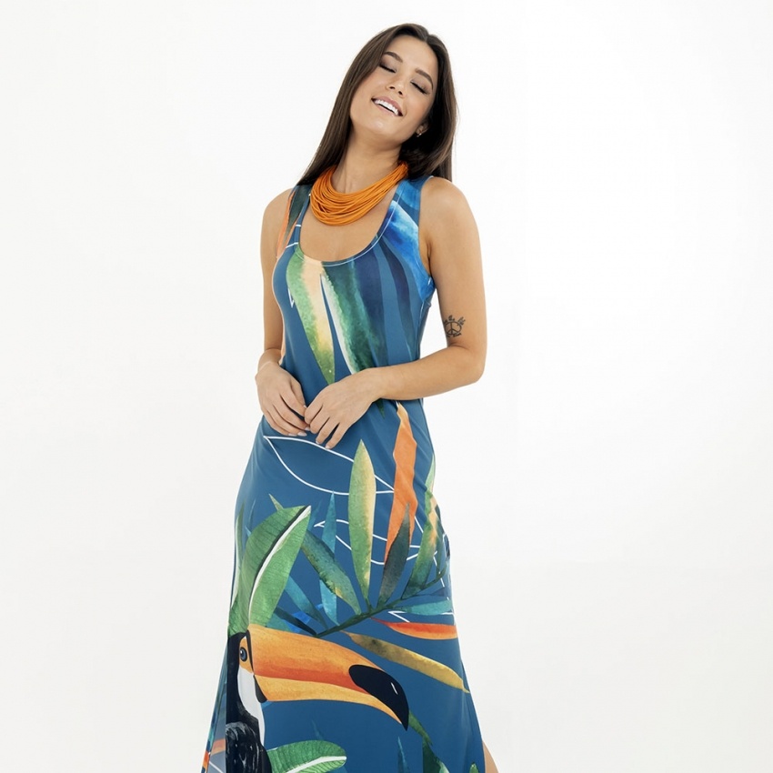 Vestido Hortência Maxi Tucano, Folhagem