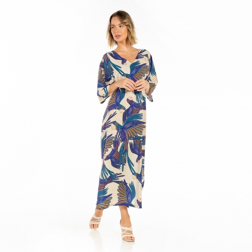Kaftan Atena Arara Roxa Bordado Lilás Kaftan Atena Arara Roxa Bordado Lilás