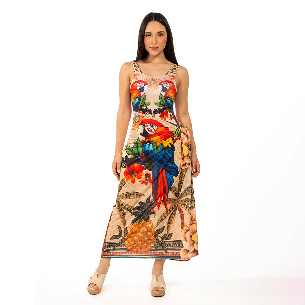 Canga Retangular Aves Tropicais Barrado Canga Retangular Aves Tropicais Barrado