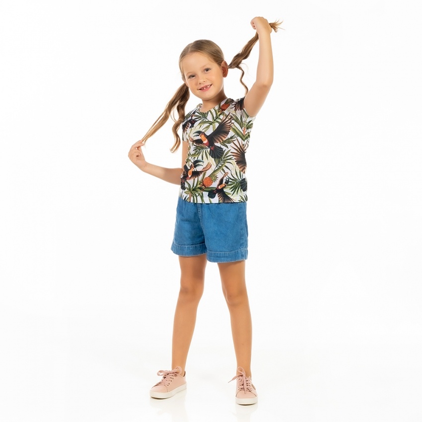 Baby Look Florata Infantil Tucano Abacaxi Fundo Branco Baby Look Florata Infantil Tucano Abacaxi Fundo Branco