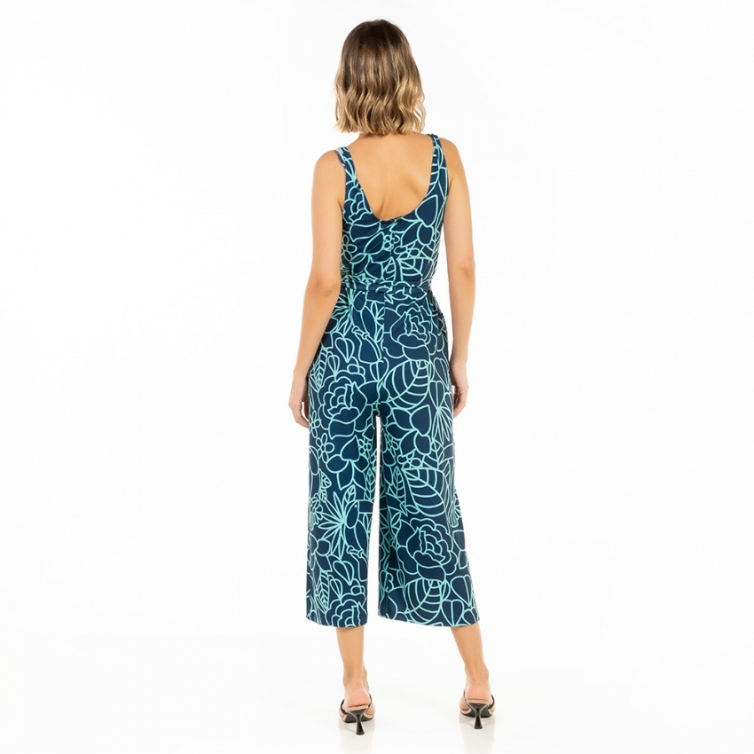 Macacão Bambú Tucano Flores Linhas Azul