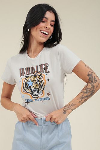 BLUSA CROPPED EM COTTON MANGA CURTA SILK WILD LIFE