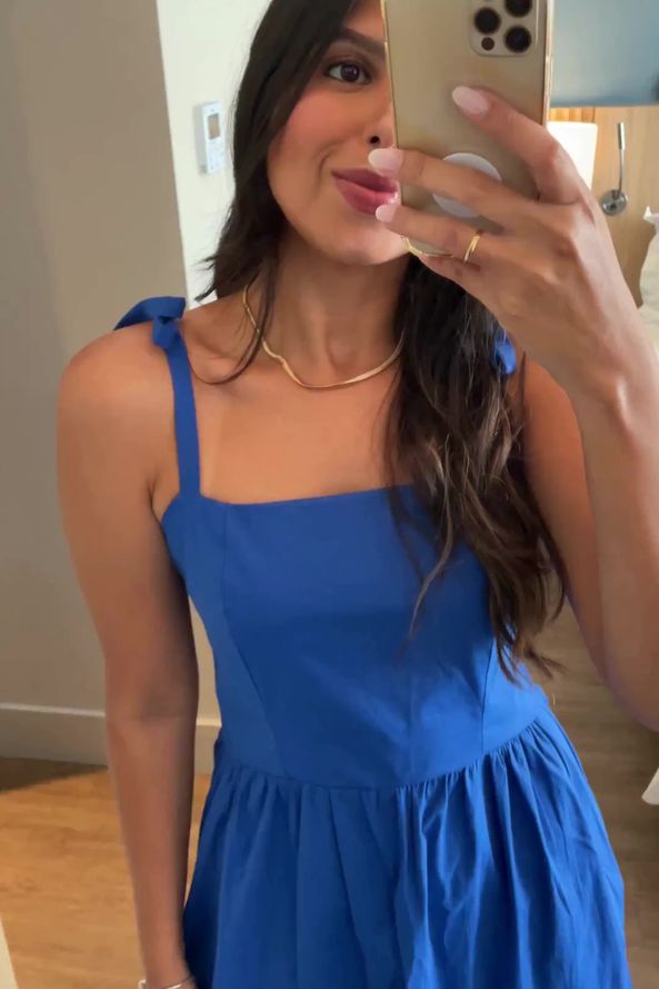 Vestido Midi Camadas De Alças Tricoline Algodão Azul Klein Sleshe