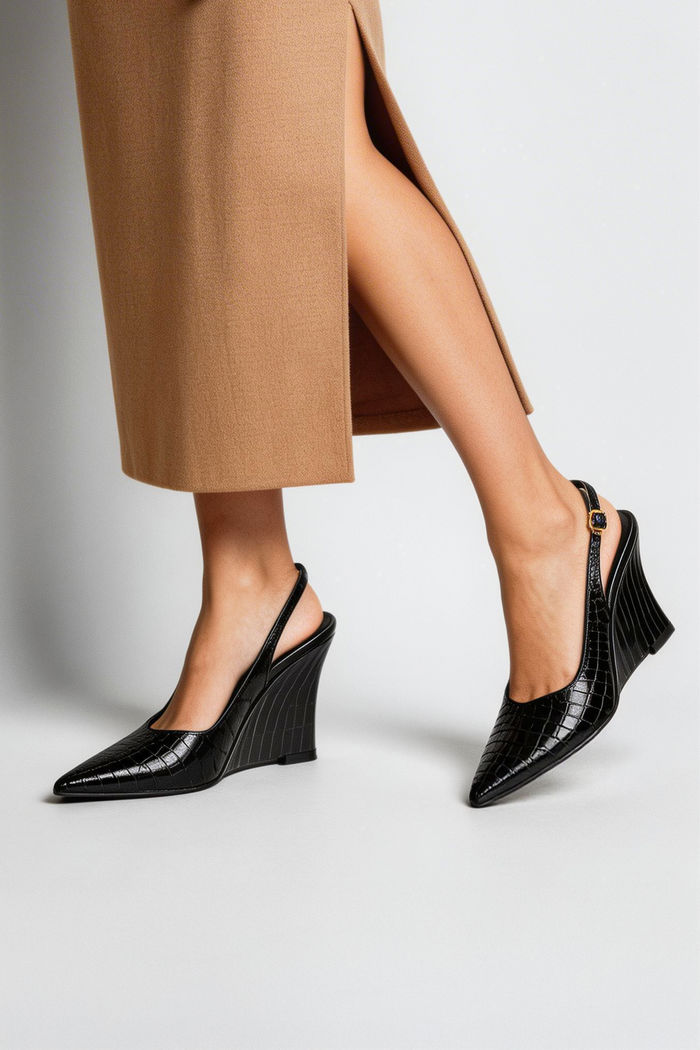 Chanel Croco com Salto Anabela Preto