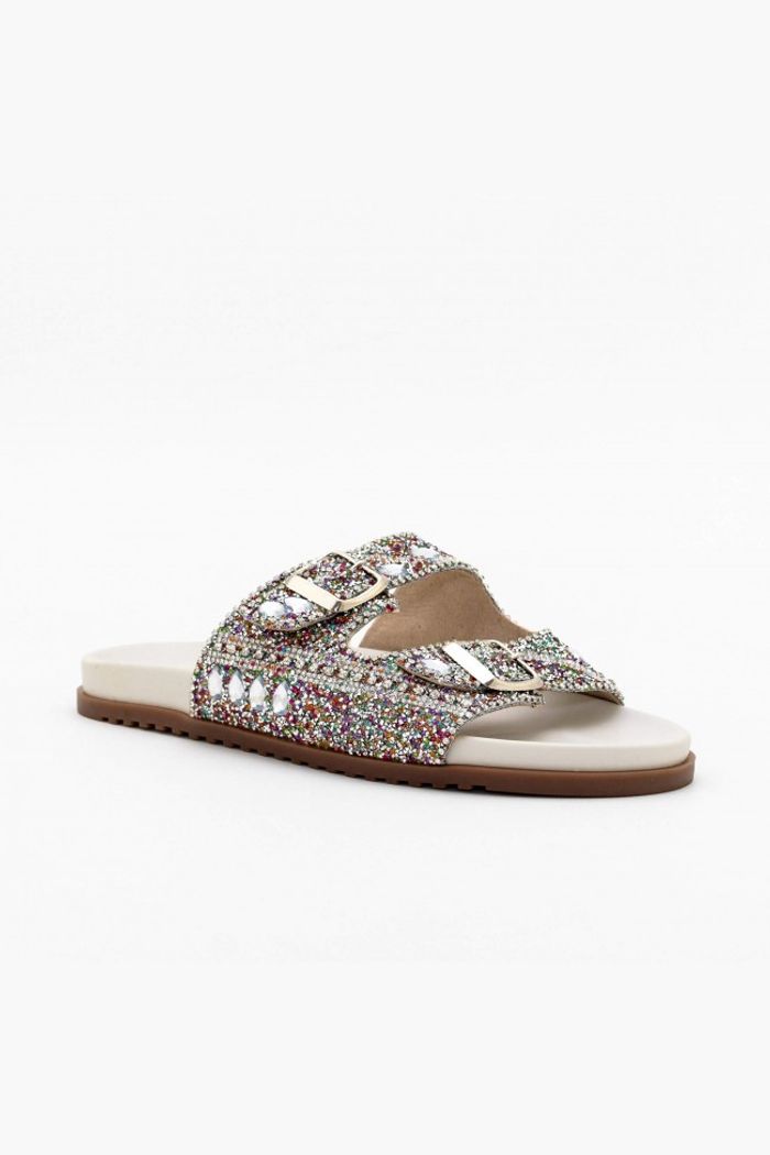 Papete Prática com Fivelas e Cristais Off White