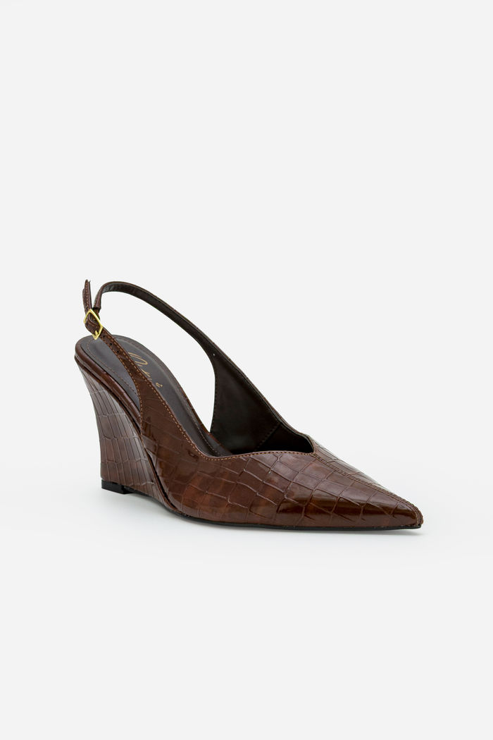 Chanel Croco com Salto Anabela Marrom