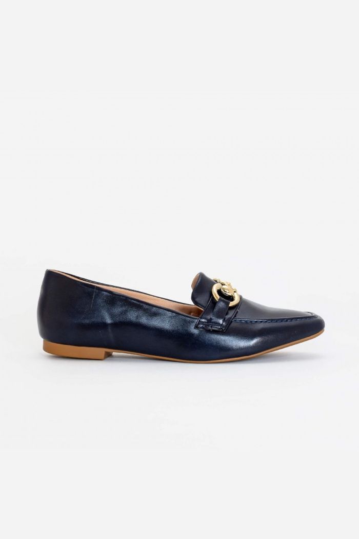 Mocassim com enfeite bico quadrado Marinho