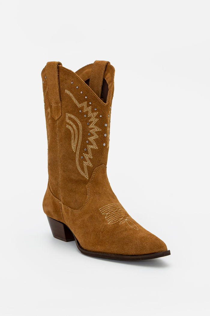 Bota Western em Couro com Cano Bordado Castor