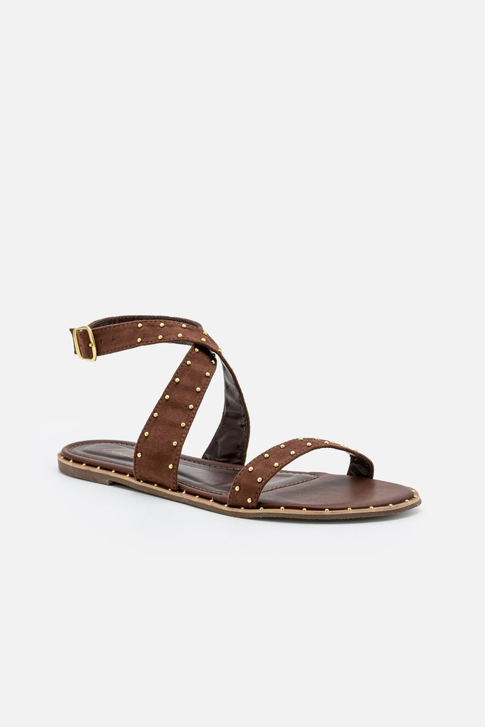 Rasteira Estilosa com Rebites Café