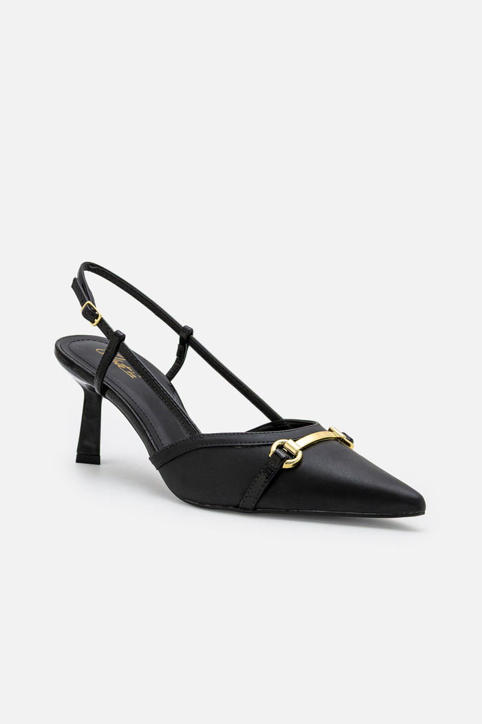 Chanel com Salto Geométrico e Enfeite Metálico Preto