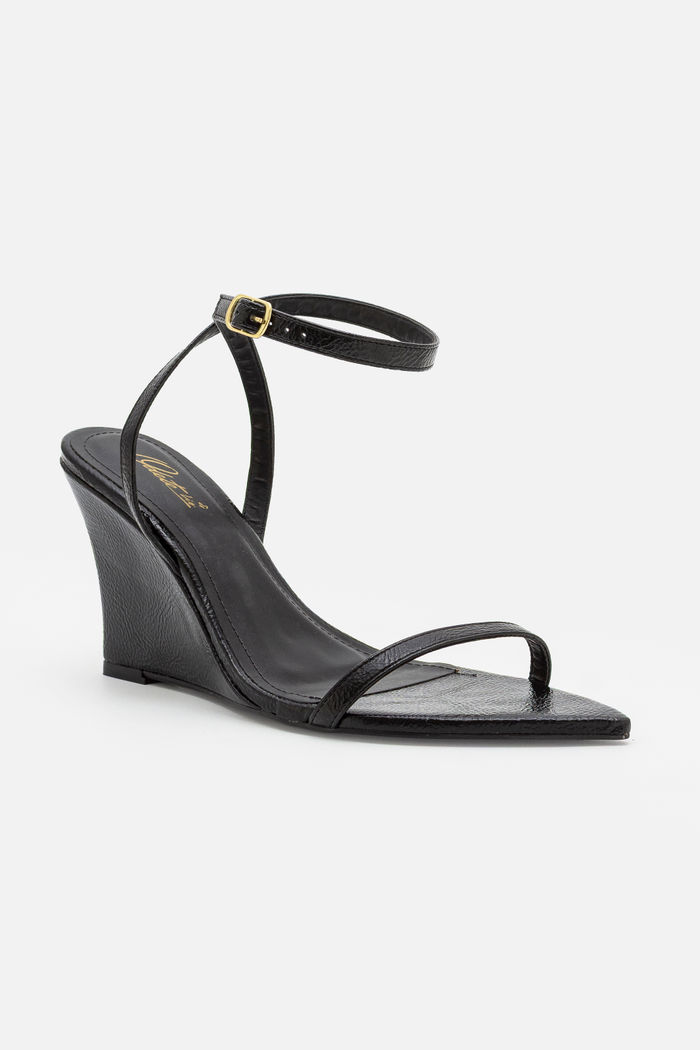 Sandália Anabela com Tira Fina Preto