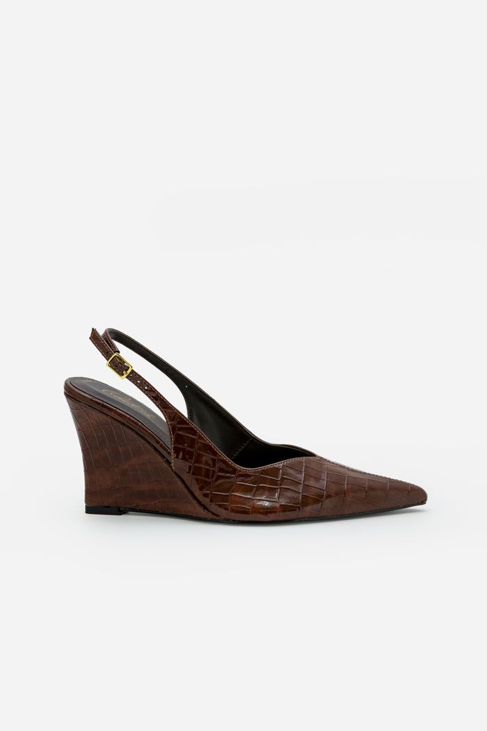 Chanel Croco com Salto Anabela Marrom