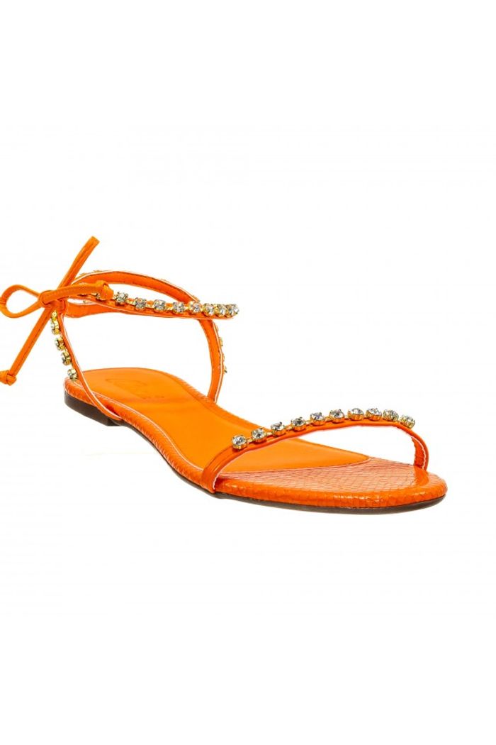 Rasteira Charmosa com Strass Laranja