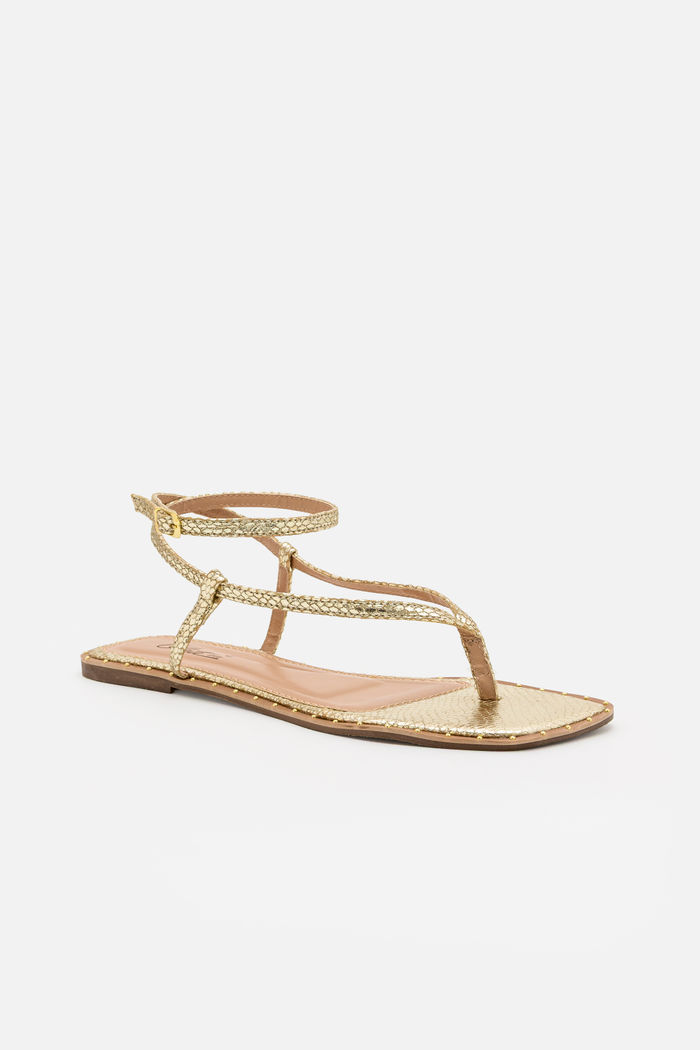 Rasteira Dedo Com Tornozeleira Ouro